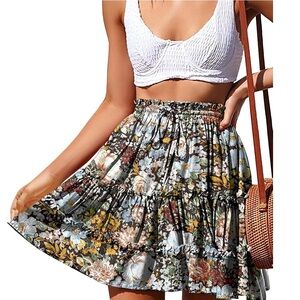 Women's Floral Print Mini Skirt - Black